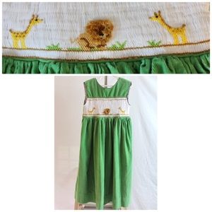 Little Follies Smocked Corduroy Dress Lion Giraffe